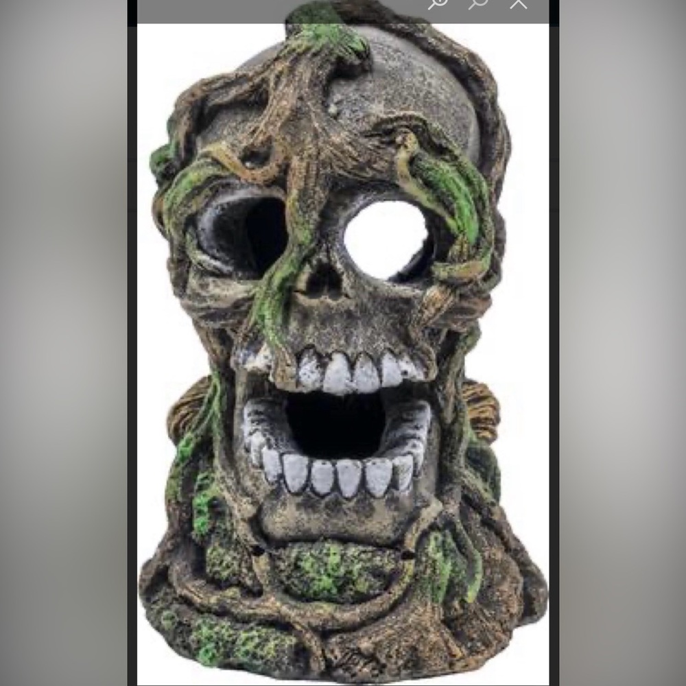 Tree Root Skull Sculpture for aquarium fish tank XL - Green & Brown Glofish